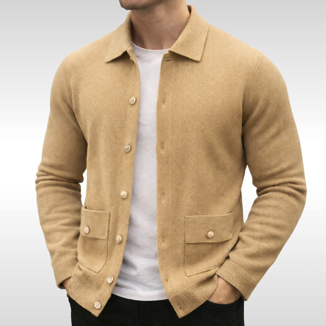 Owen | Men's Knit Cardigan, Finely Textured Layer Cardigan | Everlasting Boutique | Golden Sand