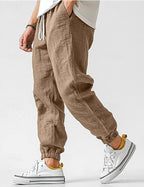 Owen | Men's Linen Relaxed Fit Jogger Trousers, Tapered Ankle Trousers | Everlasting Boutique | Khaki