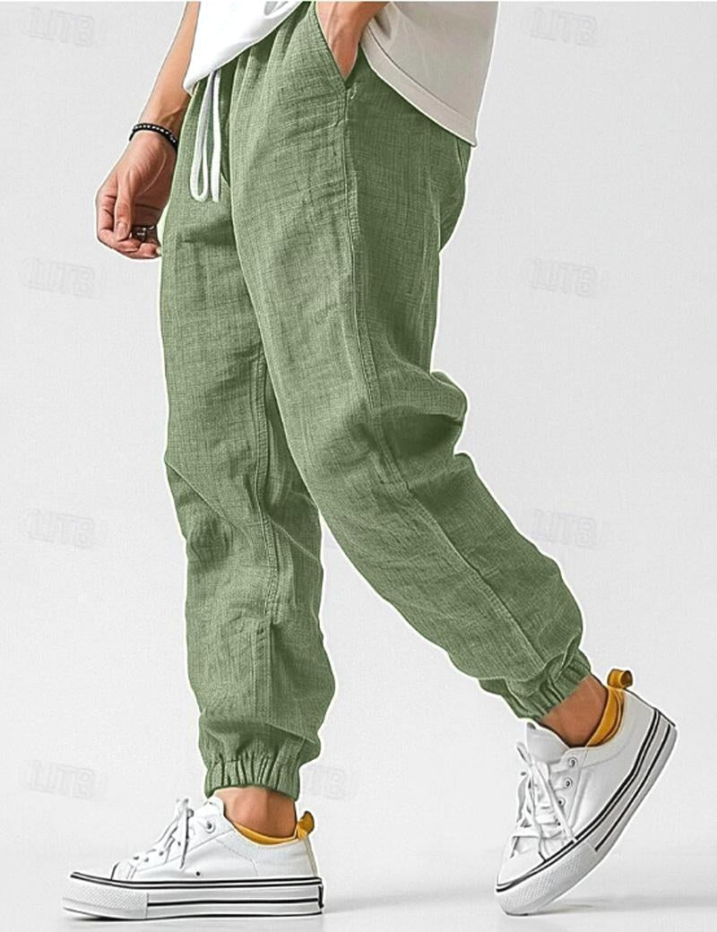 Owen | Men's Linen Relaxed Fit Jogger Trousers, Tapered Ankle Trousers | Everlasting Boutique | Green