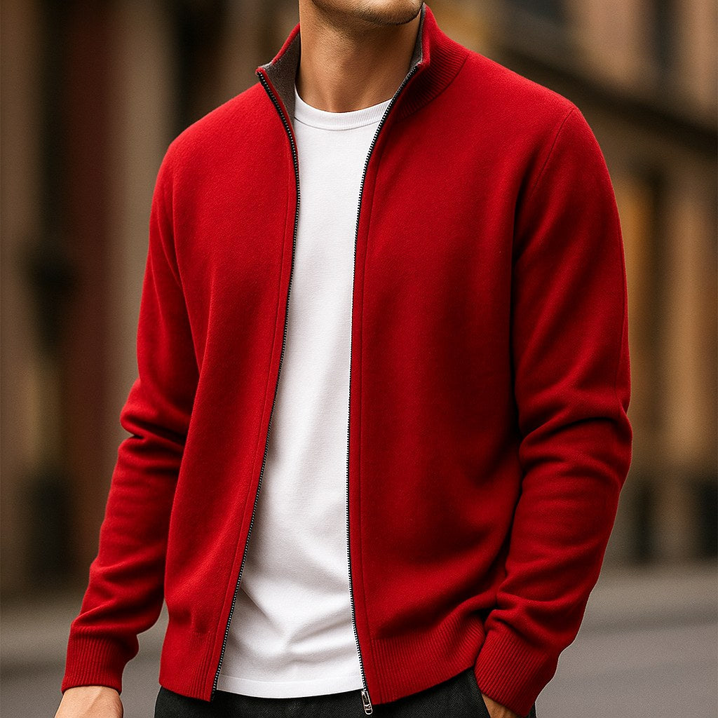 Parker | Men's Full-Zip Knit Cardigan, Comfortable Everyday Cardigan | Everlasting Boutique | Red