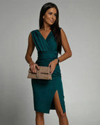 Paulina | Women's Sweetheart Neckline Midi Dress, Side-Split Occasion Dress | Everlasting Boutique