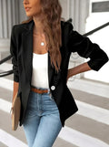 Pauline | Women's Tailored Blazer with Notched Lapel, Single-Button Workwear Blazer | Everlasting Boutique | Black