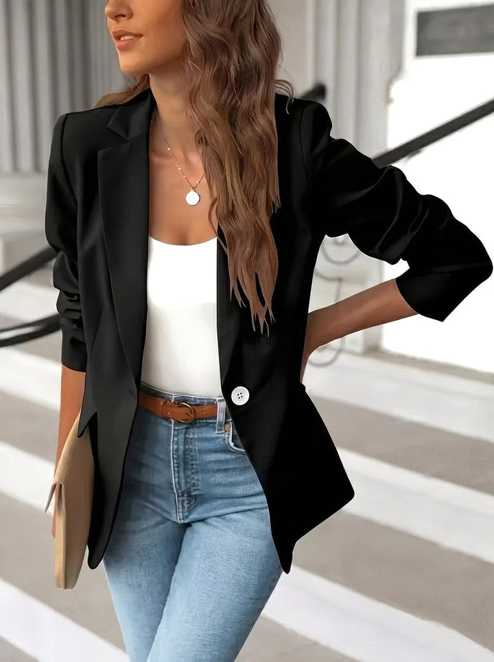 Pauline | Women's Tailored Blazer with Notched Lapel, Single-Button Workwear Blazer | Everlasting Boutique | Black