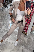 Penelope | Women's Long-Sleeve Button Detail Two-Piece Set, Relaxed Fit Lounge Set | Everlasting Boutique