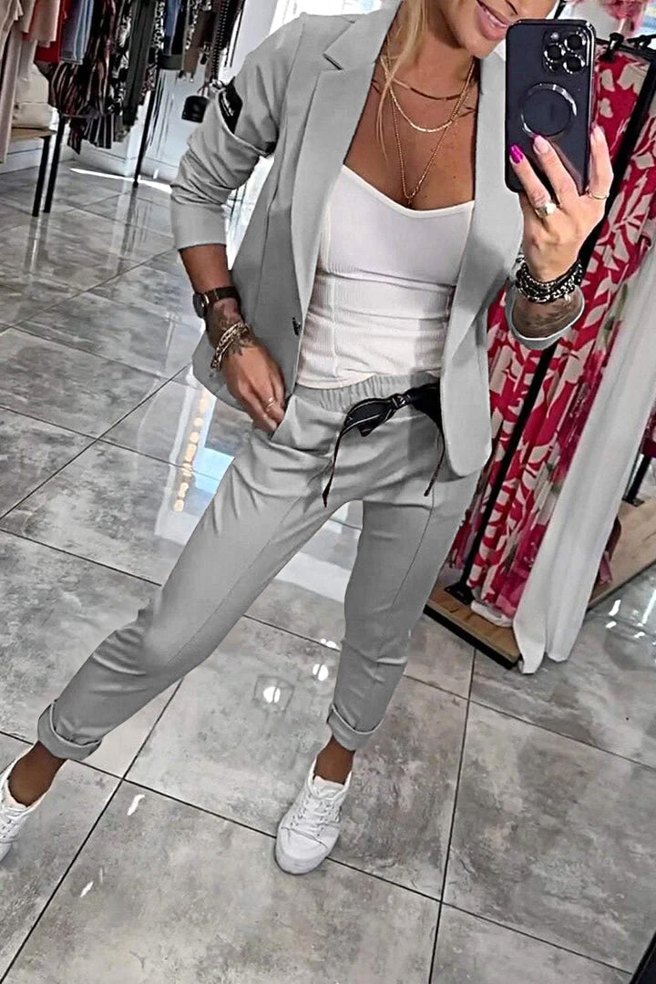 Penelope | Women's Long-Sleeve Button Detail Two-Piece Set, Relaxed Fit Lounge Set | Everlasting Boutique