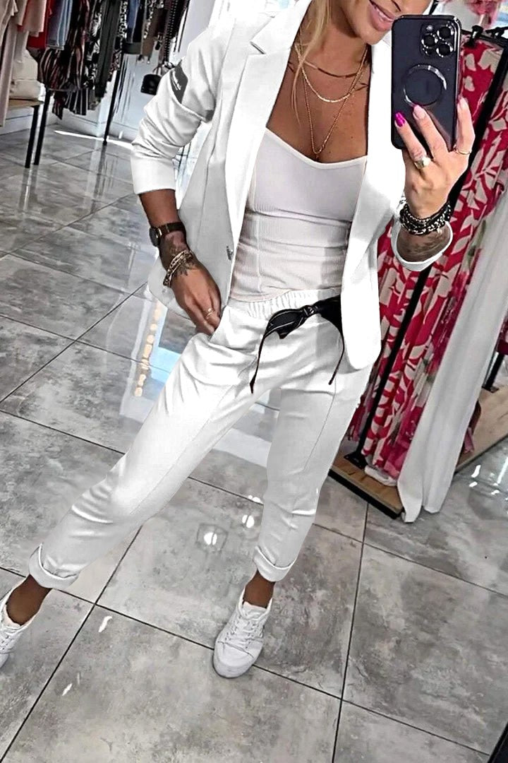 Penelope | Women's Long-Sleeve Button Detail Two-Piece Set, Relaxed Fit Lounge Set | Everlasting Boutique