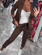 Penelope | Women's Long-Sleeve Button Detail Two-Piece Set, Relaxed Fit Lounge Set | Everlasting Boutique