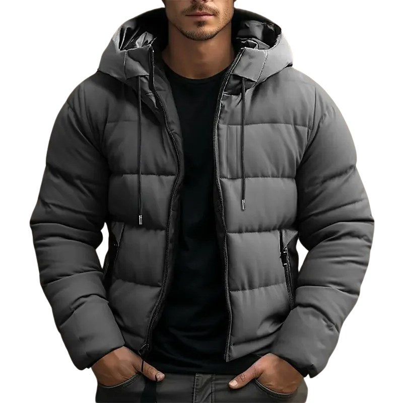 Philip | Men's Hooded Quilted Puffer Jacket, Padded Autumn Coat | Everlasting Boutique | Gray