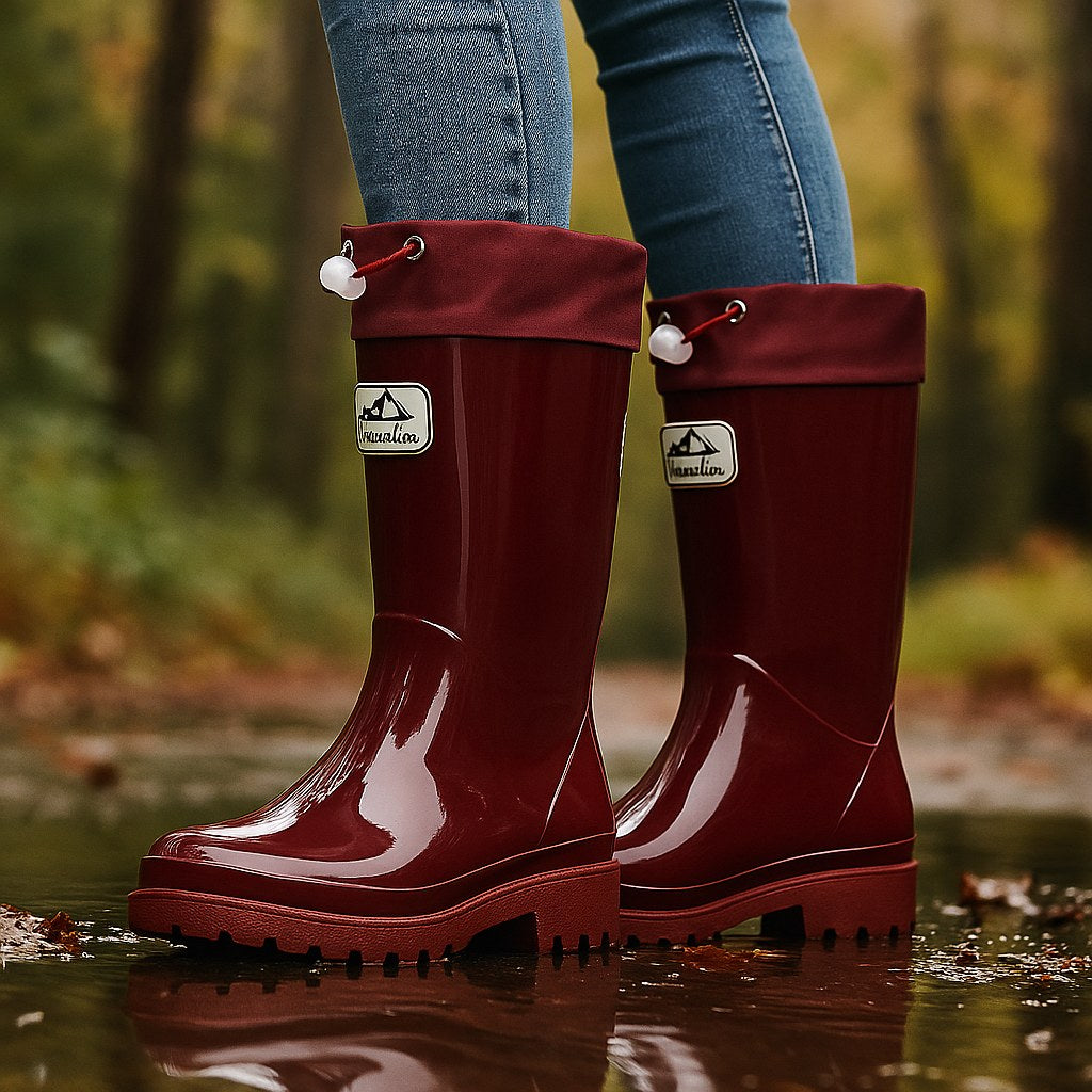 Phoebe | Women's Waterproof Rubber Boots, Adjustable Lace Rain Boots | Everlasting Boutique