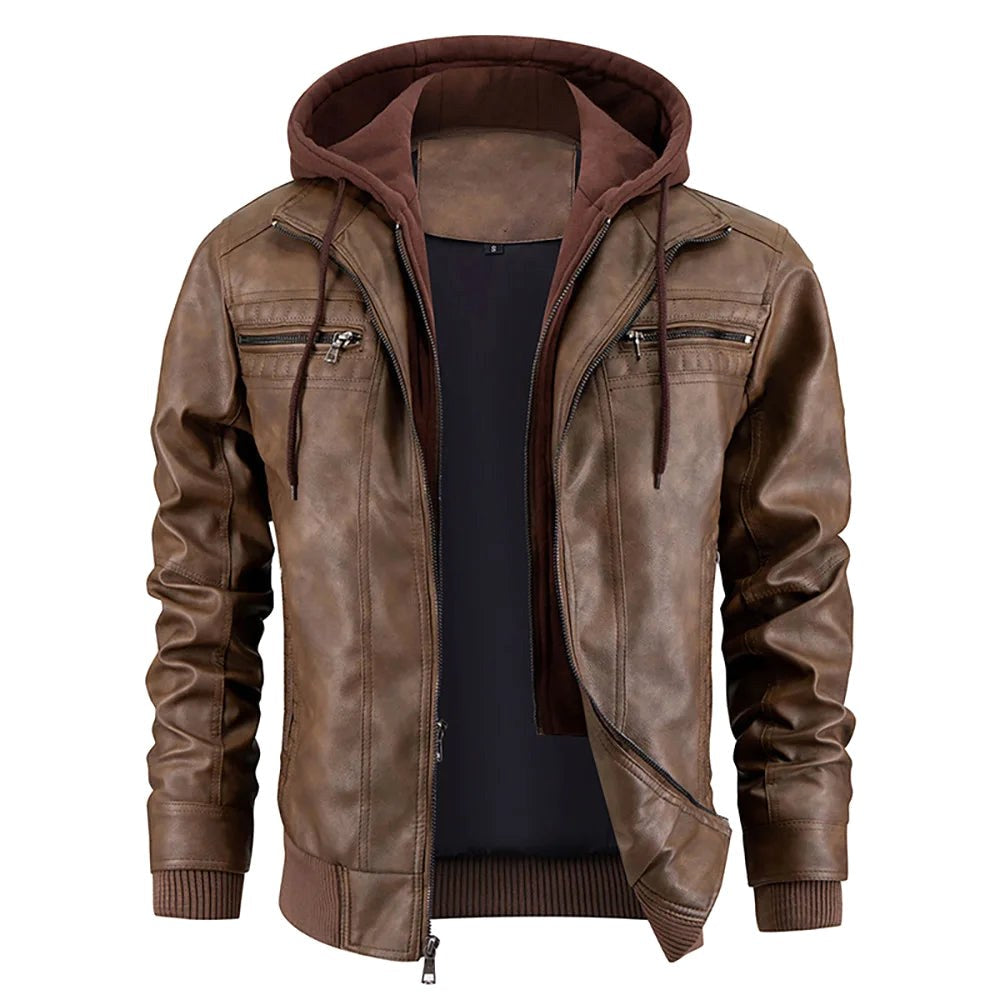 Reginald | Women's Leather Hooded Winter Coat, Slim-Fit Autumn Coat | Everlasting Boutique