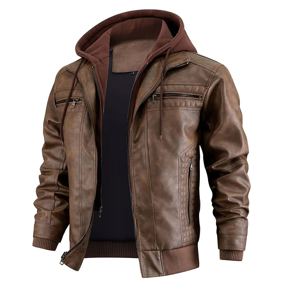 Reginald | Women's Leather Hooded Winter Coat, Slim-Fit Autumn Coat | Everlasting Boutique