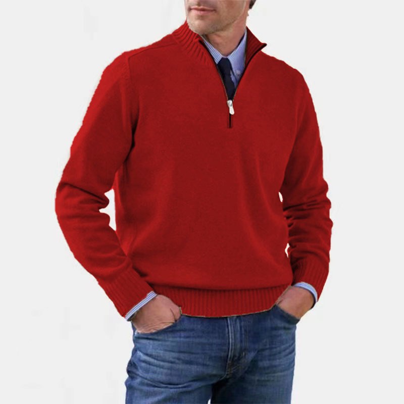 Reinhard | Men's Zip Jumper with Light Warmth, Elegant Knit Jumper | Everlasting Boutique | Red