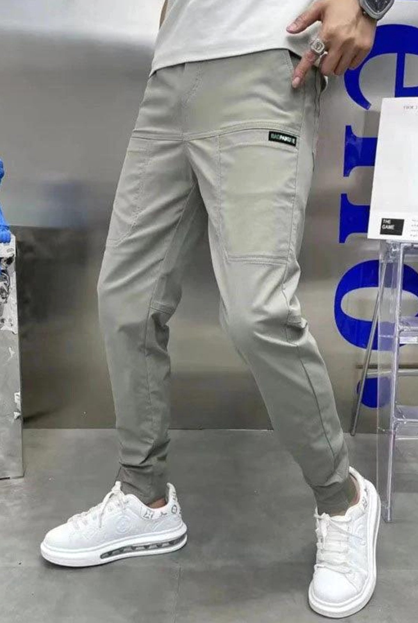 Robert | Men's Stretch Cargo Trousers, Lightweight Flexible Trousers | Everlasting Boutique | Light Grey
