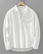 Rory | Men's Cotton-Linen Popover Shirt, Half-Button Relaxed Shirt | Everlasting Boutique | White