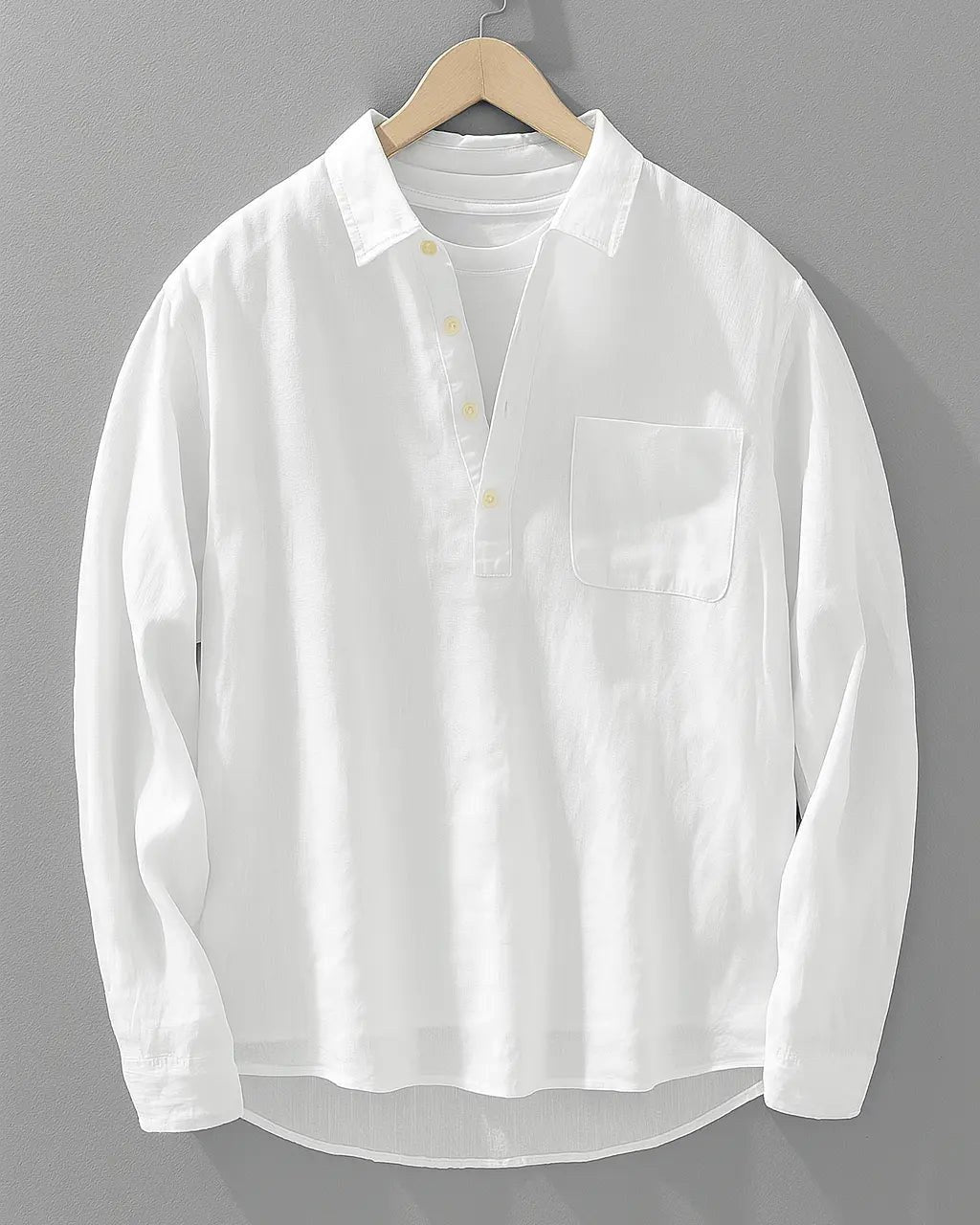Rory | Men's Cotton-Linen Popover Shirt, Half-Button Relaxed Shirt | Everlasting Boutique | White