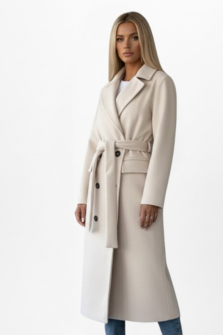 Roseline | Women's Double-Breasted Long Coat, Tailored Autumn Coat | Everlasting Boutique | Brown