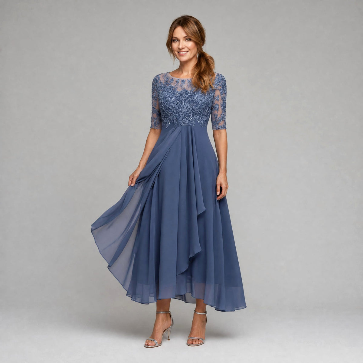 Ruby | Women's Lace Midi Dress with Floral Embroidery, Layered Midi Dress | Everlasting Boutique