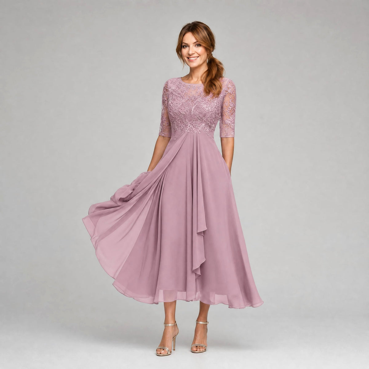 Ruby | Women's Lace Midi Dress with Floral Embroidery, Layered Midi Dress | Everlasting Boutique