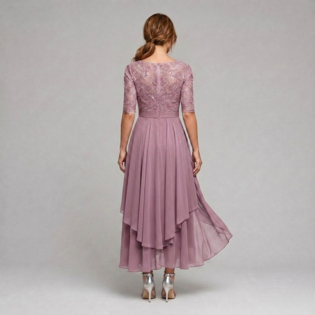 Ruby | Women's Lace Midi Dress with Floral Embroidery, Layered Midi Dress | Everlasting Boutique