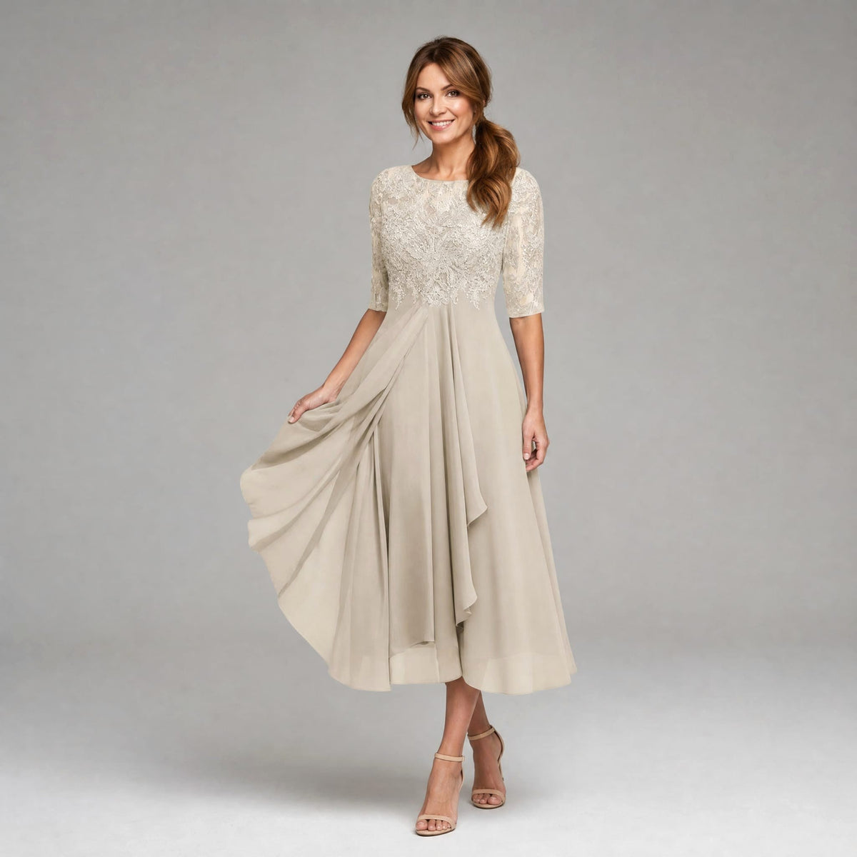 Ruby | Women's Lace Midi Dress with Floral Embroidery, Layered Midi Dress | Everlasting Boutique