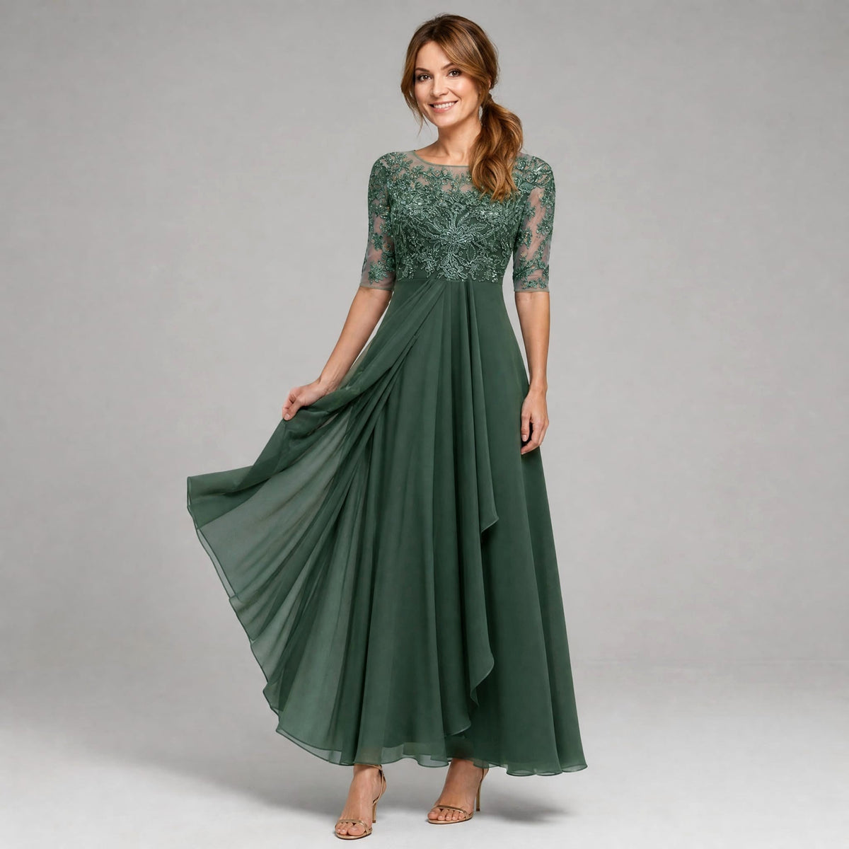 Ruby | Women's Lace Midi Dress with Floral Embroidery, Layered Midi Dress | Everlasting Boutique