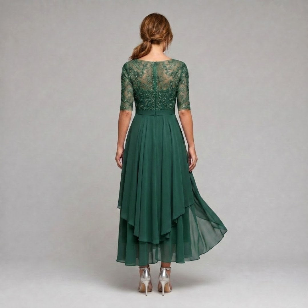 Ruby | Women's Lace Midi Dress with Floral Embroidery, Layered Midi Dress | Everlasting Boutique