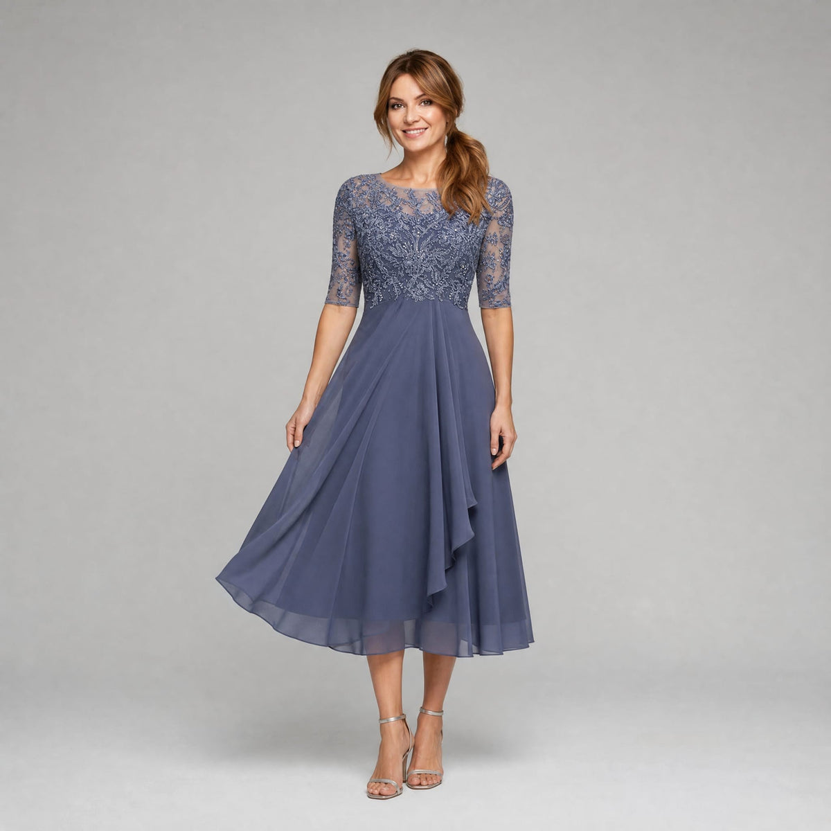Ruby | Women's Lace Midi Dress with Floral Embroidery, Layered Midi Dress | Everlasting Boutique