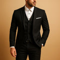 Ryan | Men's Slim Fit Three-Piece Suit with Waistcoat, Tailored Trouser Suit | Everlasting Boutique | Black
