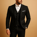 Ryan | Men's Slim Fit Three-Piece Suit with Waistcoat, Tailored Trouser Suit | Everlasting Boutique | Black