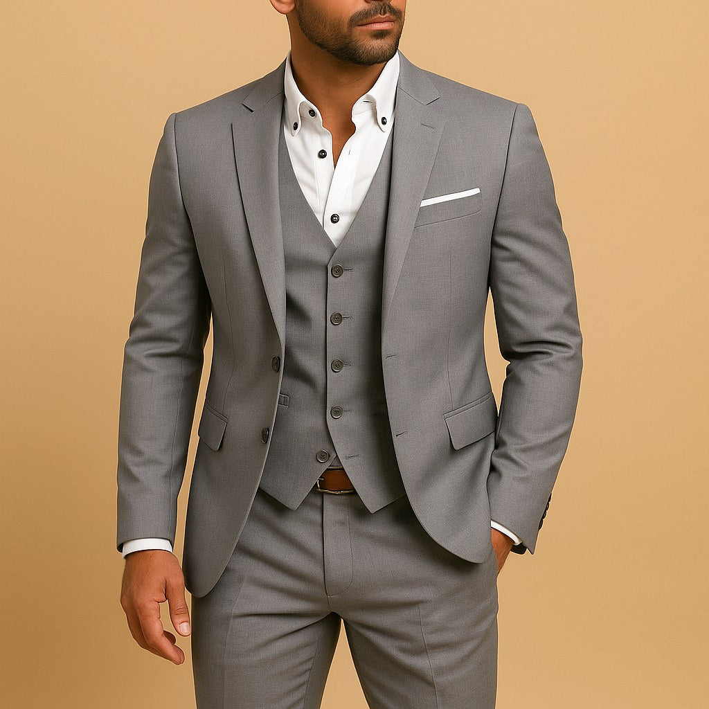Ryan | Men's Slim Fit Three-Piece Suit with Waistcoat, Tailored Trouser Suit | Everlasting Boutique | Grey