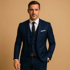 Ryan | Men's Slim Fit Three-Piece Suit with Waistcoat, Tailored Trouser Suit | Everlasting Boutique | Navy Blue