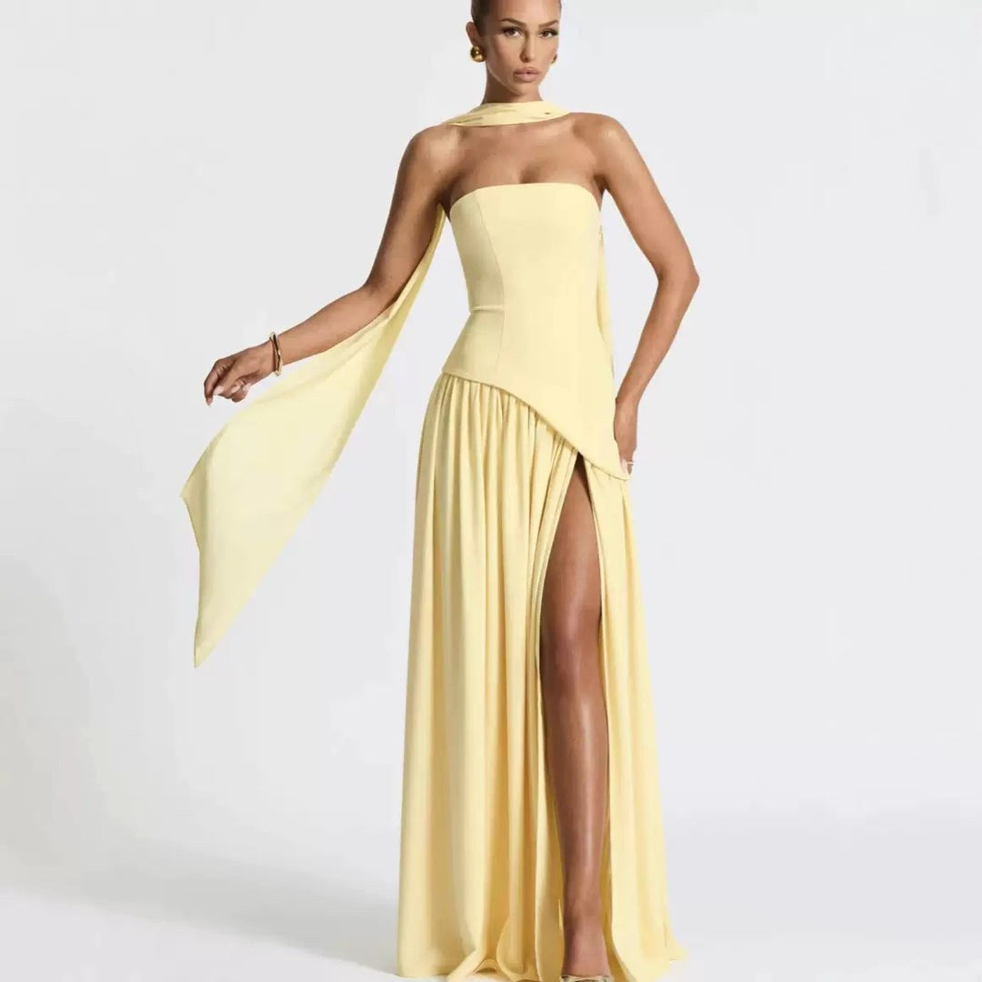 Sabine | Women's Strapless Maxi Dress with Leg Split, Flowing Autumn Maxi Dress | Everlasting Boutique | White