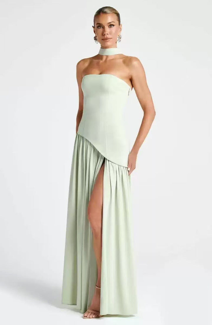 Sabine | Women's Strapless Maxi Dress with Leg Split, Flowing Autumn Maxi Dress | Everlasting Boutique