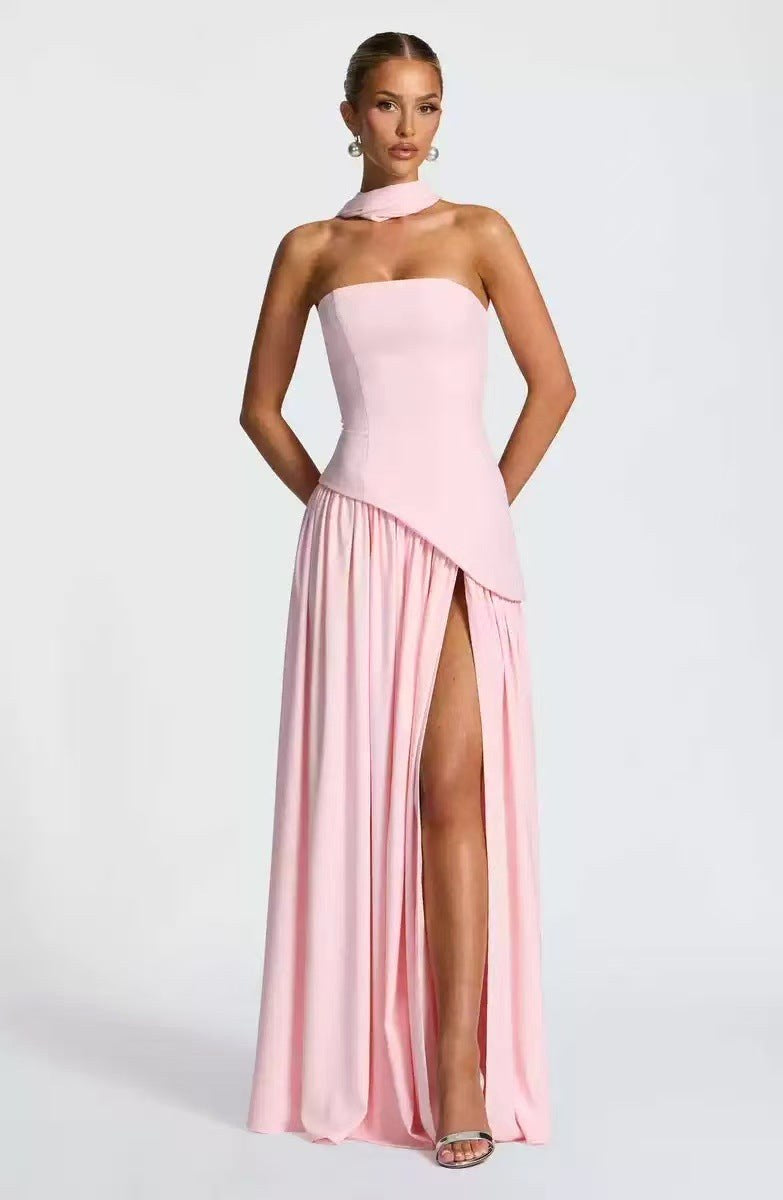 Sabine | Women's Strapless Maxi Dress with Leg Split, Flowing Autumn Maxi Dress | Everlasting Boutique