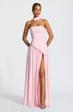 Sabine | Women's Strapless Maxi Dress with Leg Split, Flowing Autumn Maxi Dress | Everlasting Boutique