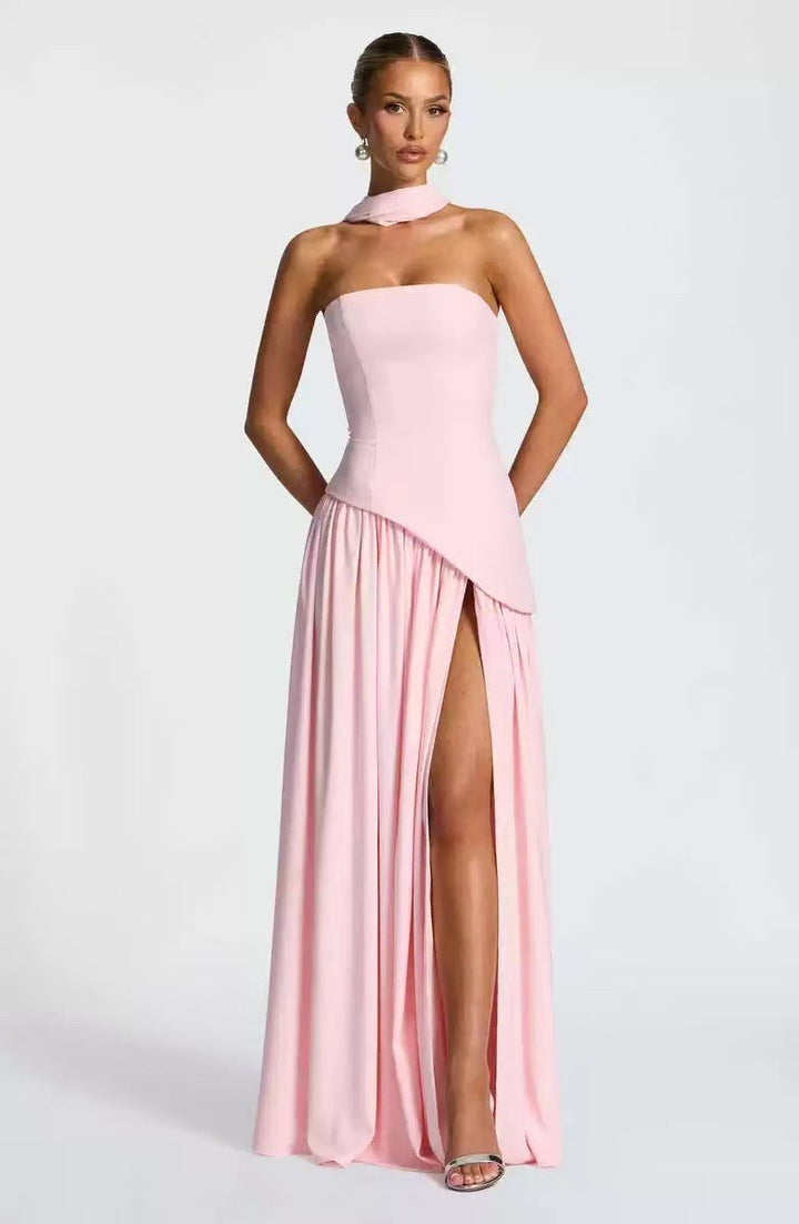Sabine | Women's Strapless Maxi Dress with Leg Split, Flowing Autumn Maxi Dress | Everlasting Boutique
