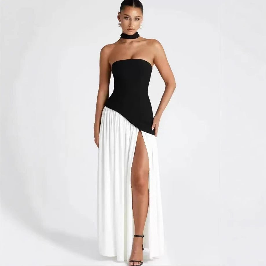 Sabine | Women's Strapless Maxi Dress with Leg Split, Flowing Autumn Maxi Dress | Everlasting Boutique | Blue