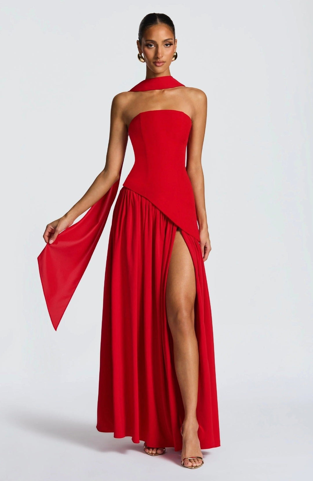 Sabine | Women's Strapless Maxi Dress with Leg Split, Flowing Autumn Maxi Dress | Everlasting Boutique | Yellow