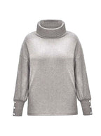 Scarlett | Women's Ribbed Knit Jumper with Cowl Collar and Cuff Buttons, Structured Knit Jumper | Everlasting Boutique | White