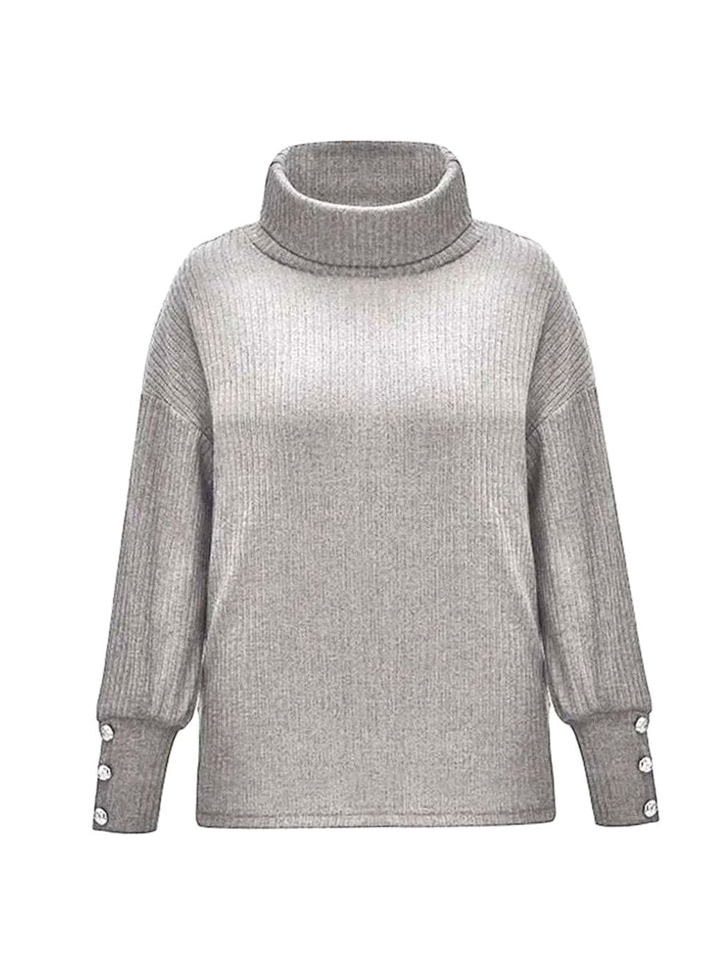 Scarlett | Women's Ribbed Knit Jumper with Cowl Collar and Cuff Buttons, Structured Knit Jumper | Everlasting Boutique | White