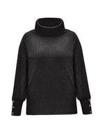 Scarlett | Women's Ribbed Knit Jumper with Cowl Collar and Cuff Buttons, Structured Knit Jumper | Everlasting Boutique | Grey