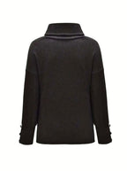Scarlett | Women's Ribbed Knit Jumper with Cowl Collar and Cuff Buttons, Structured Knit Jumper | Everlasting Boutique | Grey