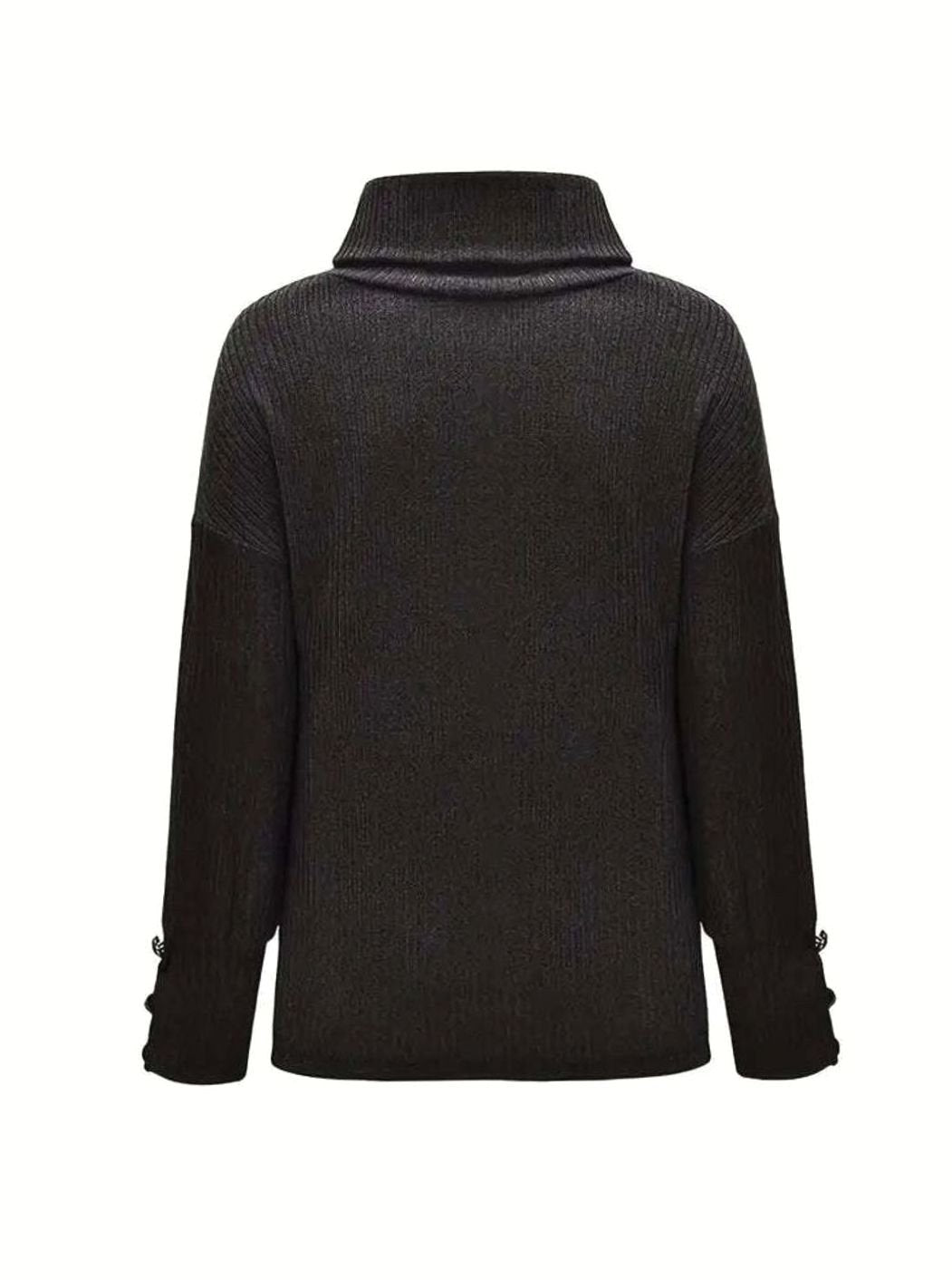 Scarlett | Women's Ribbed Knit Jumper with Cowl Collar and Cuff Buttons, Structured Knit Jumper | Everlasting Boutique | Grey