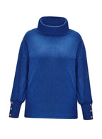 Scarlett | Women's Ribbed Knit Jumper with Cowl Collar and Cuff Buttons, Structured Knit Jumper | Everlasting Boutique | Grey
