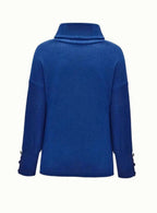 Scarlett | Women's Ribbed Knit Jumper with Cowl Collar and Cuff Buttons, Structured Knit Jumper | Everlasting Boutique | Grey