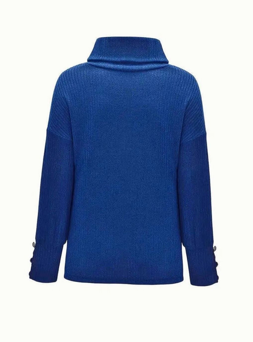Scarlett | Women's Ribbed Knit Jumper with Cowl Collar and Cuff Buttons, Structured Knit Jumper | Everlasting Boutique | Grey