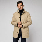 Scott | Men's Tailored Longline Coat, Button Front Overcoat | Everlasting Boutique | Beige