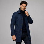 Scott | Men's Tailored Longline Coat, Button Front Overcoat | Everlasting Boutique | Navy