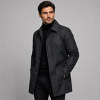 Scott | Men's Tailored Longline Coat, Button Front Overcoat | Everlasting Boutique | Black