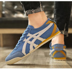 Sebastian | Men's Retro Trainers with Contrast Stripes and Suede Accents, Vintage Running Trainers | Everlasting Boutique | Orange